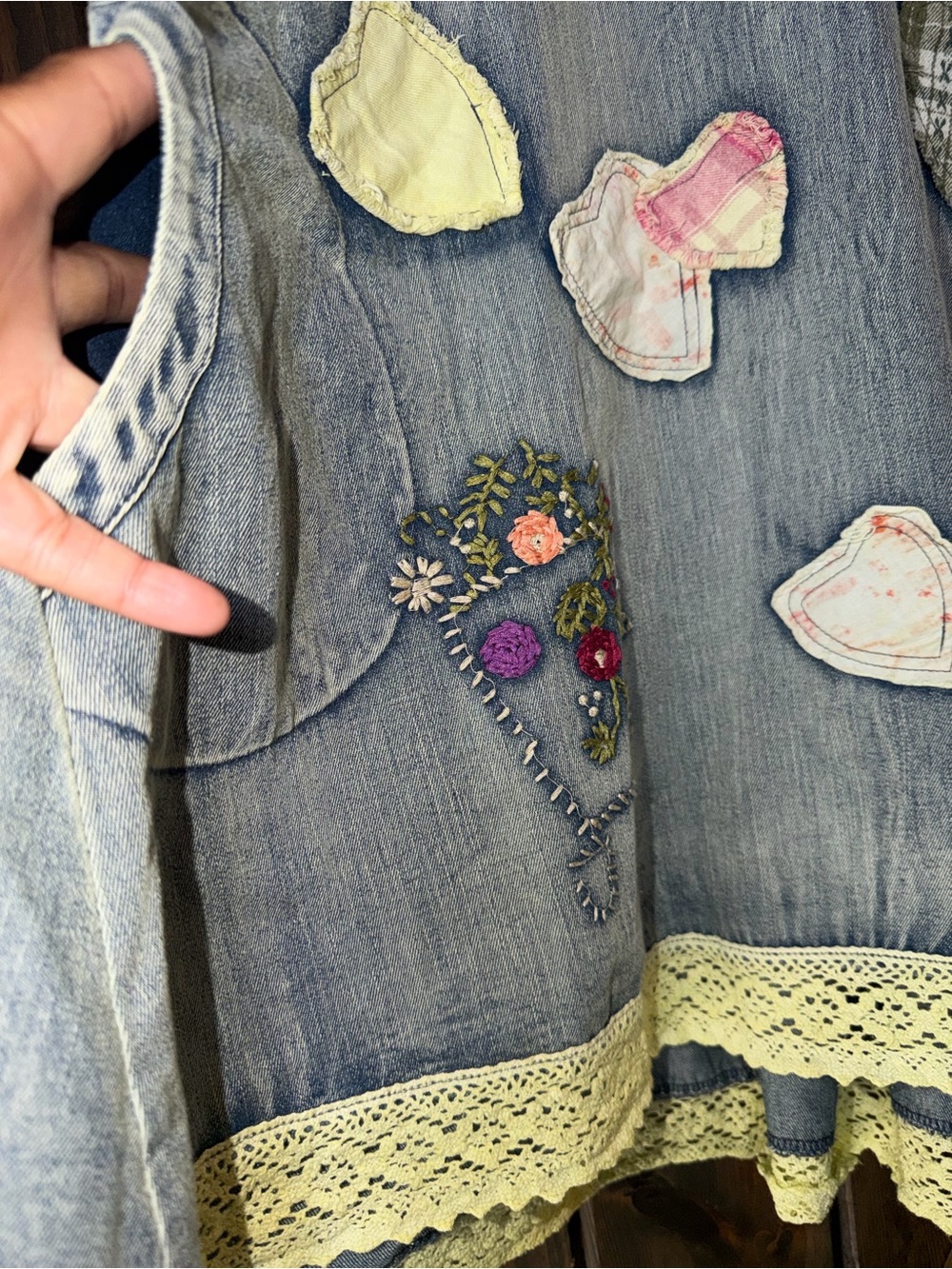 Blue Velvet Denim Patchwork Romance Top - Picture 3 of 6